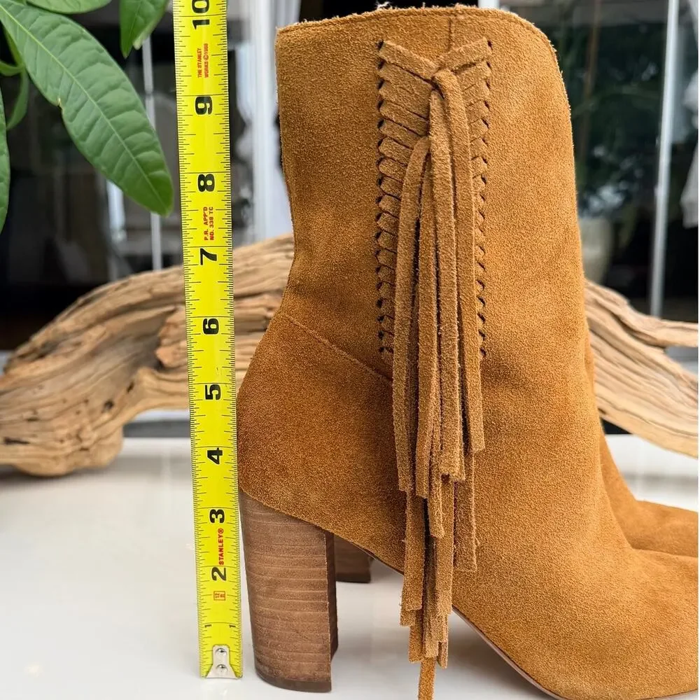 Charles by Charles David Brown Suede Fringe Block Heel Booties Size 8M